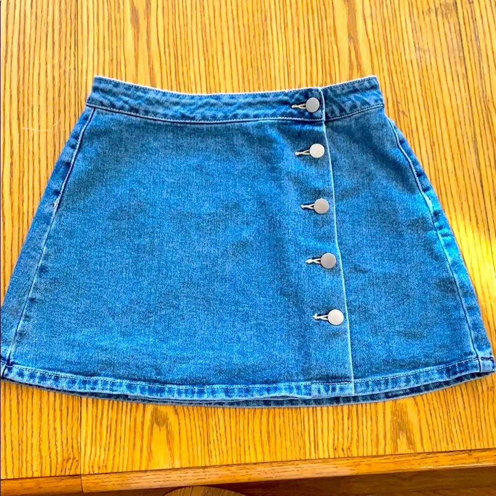 Bullhead Mini Denim Wrap Skirt with silver buttons